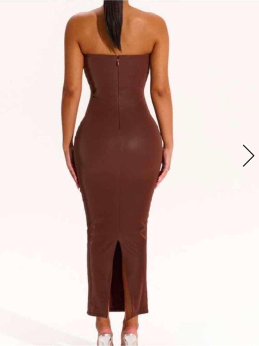 naked wardrobe Strapless Chocolate Brown Bodycon Midi Dress
